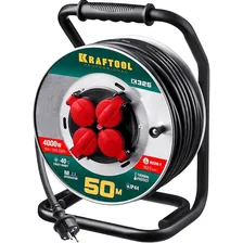 KRAFTOOL K-325, КГ 3х2.5 50м 4000Вт IP44, Силовой удлинитель на стальной катушке (арт. 55086-50)