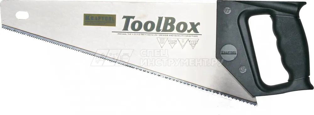 Ножовка по дереву компактная (пила) KRAFTOOL TOOLBOX. 350 мм, 11/12 TPI, зуб универсальный, наклонный